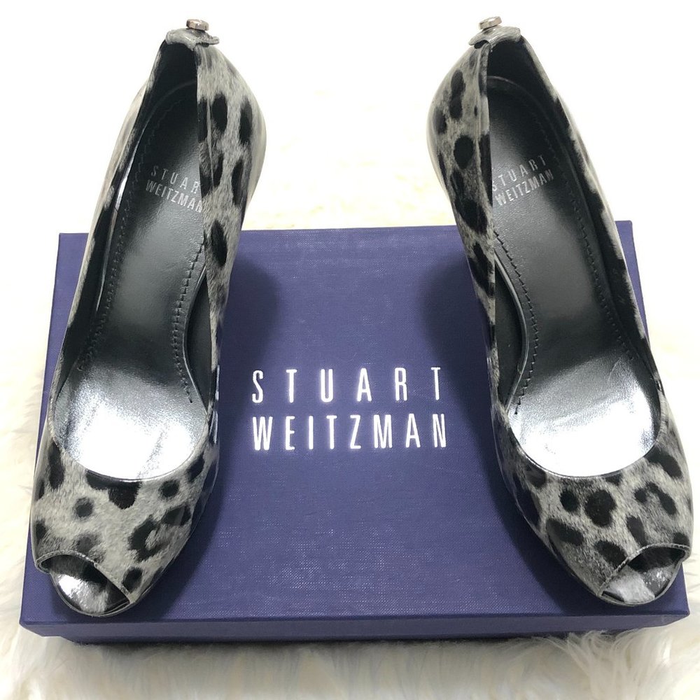 ✨ HOST PICK✨*BRAND NEW* Stuart Weitzman Leopard Print Peep Toe Heels - Size 6.5 - Picture 2 of 11